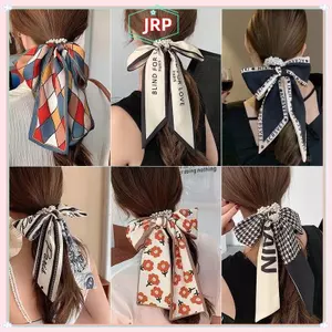JRP - Khăn Tóc Duôi Ngựa Satin Hai Lớp, Thời Trang Mới với Ruy Băng Nơ