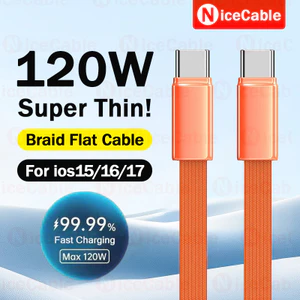 Cáp sạc nhanh siêu mỏng loại C kép Cáp sạc điện thoại di động 120W 25CM / 1M / 1.5M / 2M Cáp dữ liệu phẳng chống đóng băng bện cho ios15 / 16 / 17