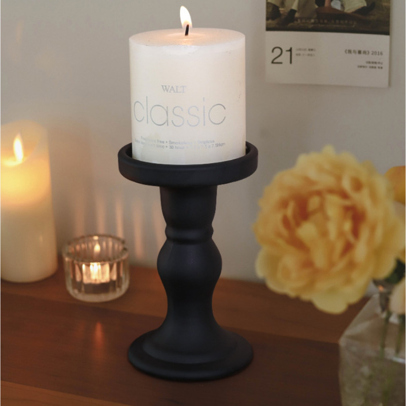 Chân nến cột La Mã phong cách retro, giá đỡ nến thủy tinh đen sang trọng, decor bàn tiệc đám cưới, trang trí nhà cao cấp