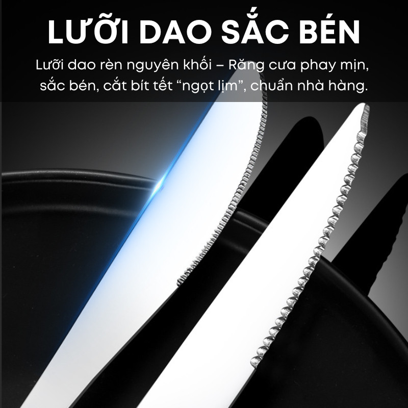 Bộ Dao Thìa Nĩa Inox 304 KOOBEE – Tay Cầm Vân Tuyết, Sáng Bóng Cao Cấp, Nguyên Khối, Đa Dạng Kích Thước | 345