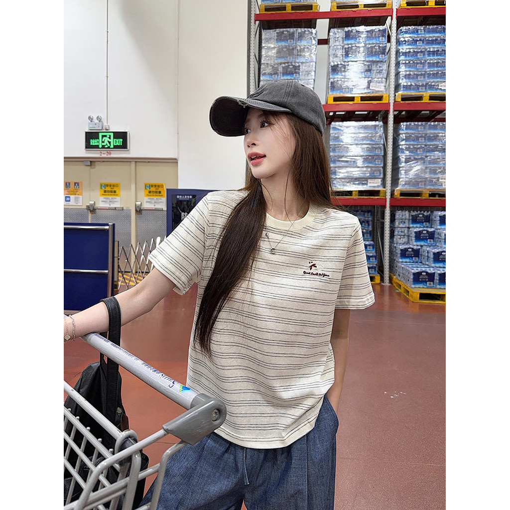 SUXI Áo thun nữ sọc nhẹ nhàng, thoáng mát mùa hè 260331