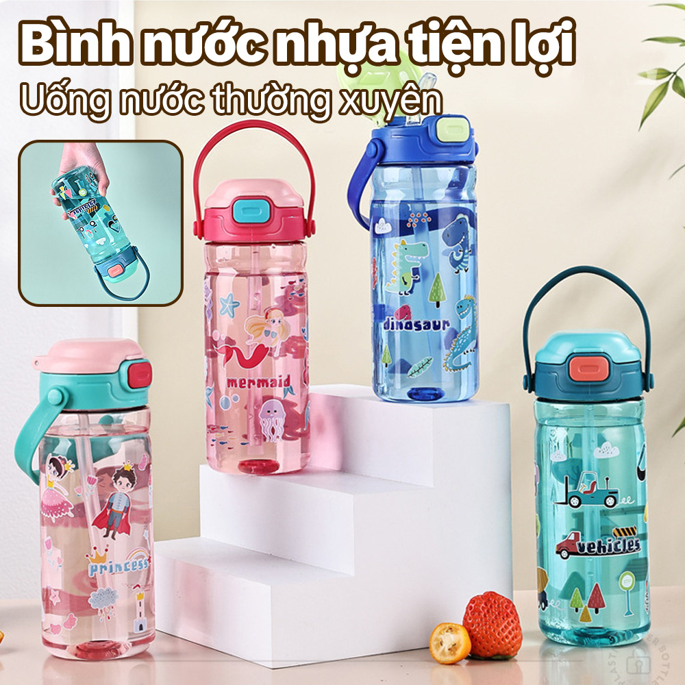 Bình nước trẻ em 550ml, cốc nhựa bền chắc, chống rò rỉ, có ống hút và tay cầm, thích hợp cho trẻ nhỏ.