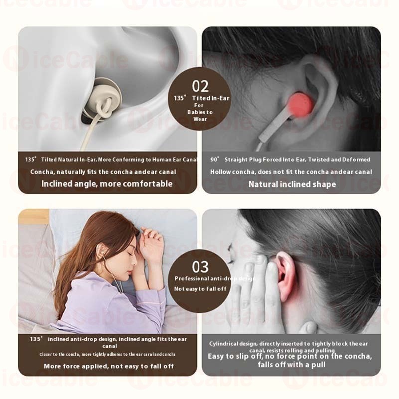Tai nghe có dây âm thanh nổi HiFi Tai nghe silicon mềm đặc biệt dành cho giấc ngủ Khuỷu tay 3,5mm & Loại C Cắm Tai nghe khử tiếng ồn kép Tương thích rộng rãi
