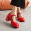 VNMZGG34-39 Kích Thước Lớn Bằng Sáng Chế Da Nông Miệng Dày Cao Gót Đôi Hàng Khóa Dây Mary Jane JK Đồng Phục COS Giày Nữ
