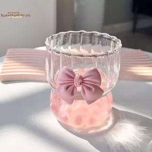 TRTR Nơ Hồng Thủy Tinh Dễ Thương Cốc Nước Hoạt Hình Nơ Cốc Thủy Tinh Sọc Dễ Thương Doodle Cà Phê Cốc Hộ Gia Đình Trà Trái Cây Nước chanh Bé Gái Quà Tặng VN