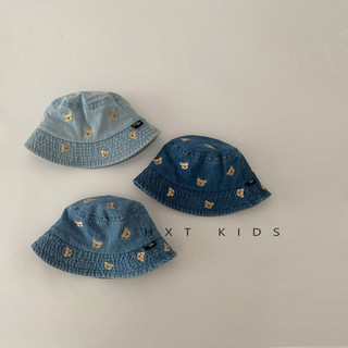 Mũ Bé Trai & Gái Kiểu Ngư Dân Denim Thêu Hình Gấu – Mũ Chống Nắng Xuân Thu Thoáng Mát MU008