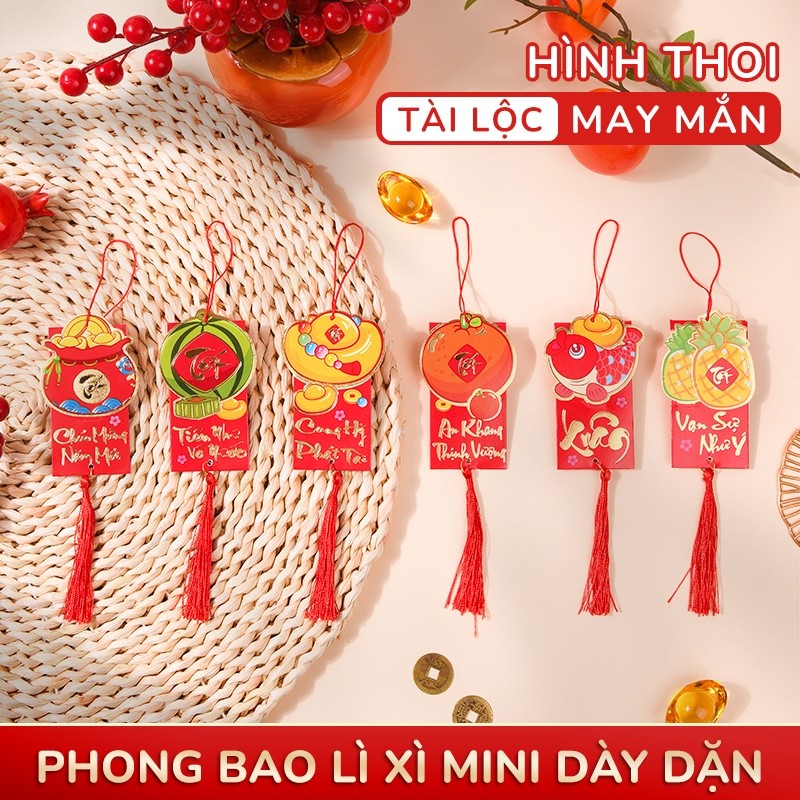 Bao lì xì treo trang trí Tết 2026, liễng treo rời kèm tua rua, phụ kiện treo nhà treo cây ngày Tết