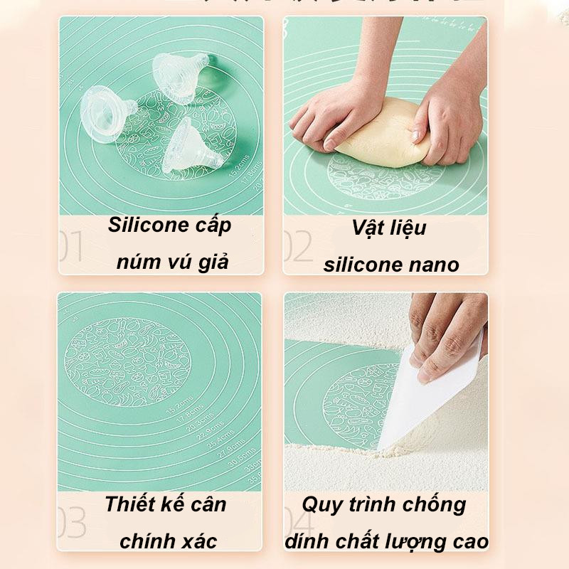 Thảm Nhào Bột Silicon 50x70cm Dày 4mm - Chống Dính Cao Cấp, An Toàn, Dễ Vệ Sinh, Lót Làm Bánh Quy & Nướng Bánh