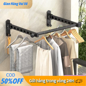 【48h】Sào phơi đồ gắn tường, kết cấu thép carbon bền bỉ, đi kèm nhiều phụ kiện treo và kẹp để sắp xếp quần áo linh hoạt.
