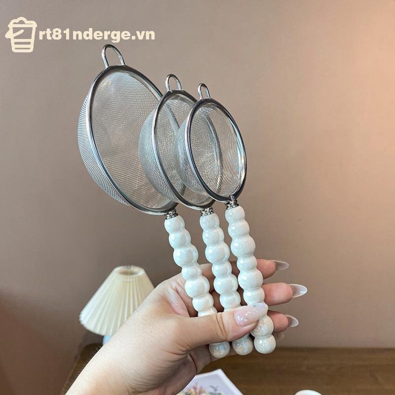 Ge Bộ lọc trà có tay cầm bằng gốm ngọc trai Thép không gỉ Lưới rò rỉ mịn Sàng gia vị Lá trà Bộ lọc cà phê Phụ kiện ấm trà n