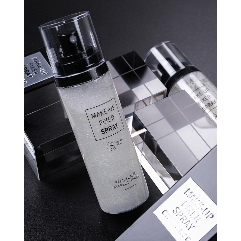 Xịt khóa nền HUNMUI có nhũ khóa lớp trang điểm dưỡng ẩm bắt sáng make up fixer spray star flash