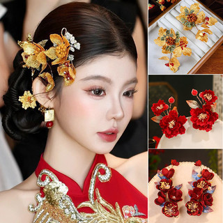 Phụ kiện tóc bên hoa vàng cho mũ nón cưới cô dâu