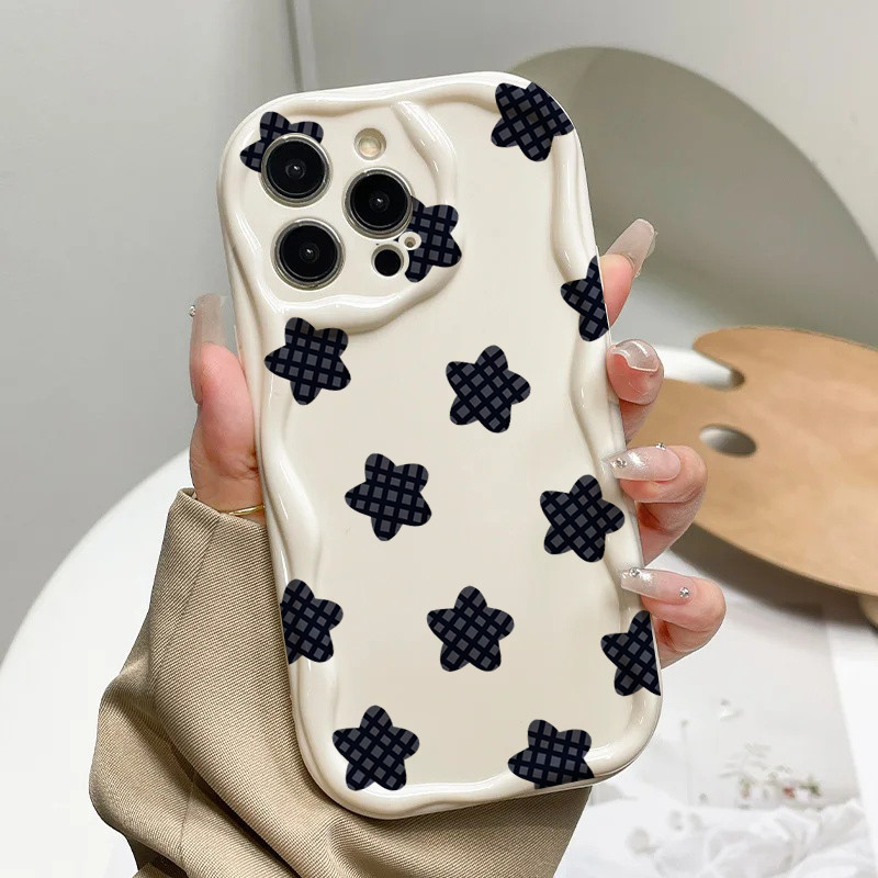Ốp điện thoại hình ngôi sao màu hồng dễ thương cho Huawei Honor X5C X7D X9D 400 Pro Lite X6B X8B X7B X9B X5B X6C X8C X6A X8A X5 X7A Ốp điện thoại Kem mềm họa tiết viền gợn sóng INS Camera
