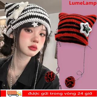 Mũ beanie LUMELAMP phong cách Y2K & Hip-Hop thu đông, thiết kế sọc ngôi sao đáng yêu