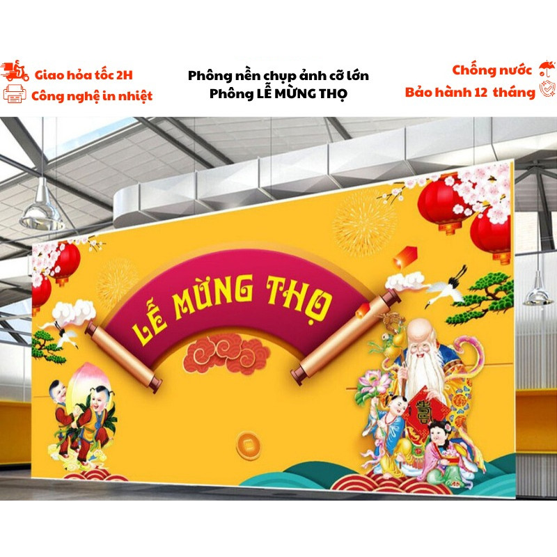 Phông nền chụp ảnh LỄ MỪNG THỌ cỡ lớn, nhiều kích thước chất liệu bạt Hiflex ngoài trời - in bạt