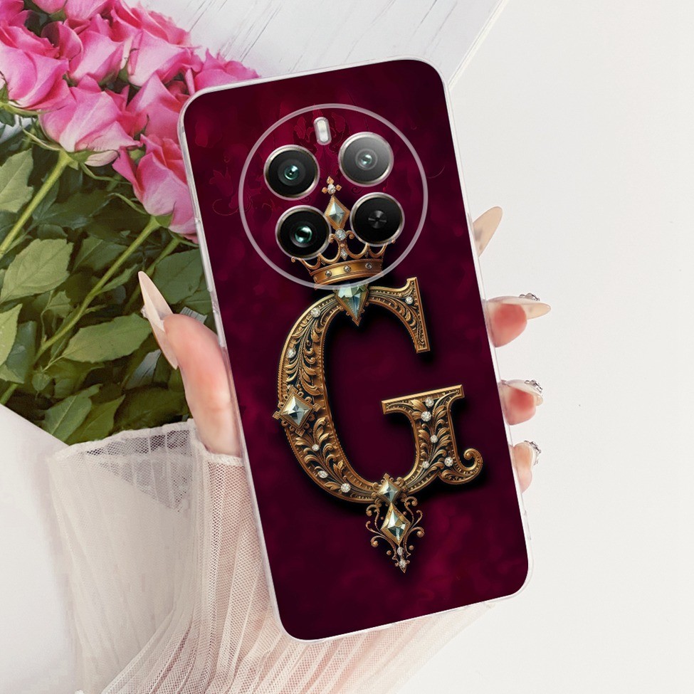 Dành Cho Realme RMX3867 Dành Cho Realme 12 Plus 5G Ốp Lưng Trong Suốt Sang Trọng Vương Miện A-Z Chữ 2D Họa Tiết Phẳng Mềm Ốp Lưng Điện Thoại Real me 12 Plus 5G