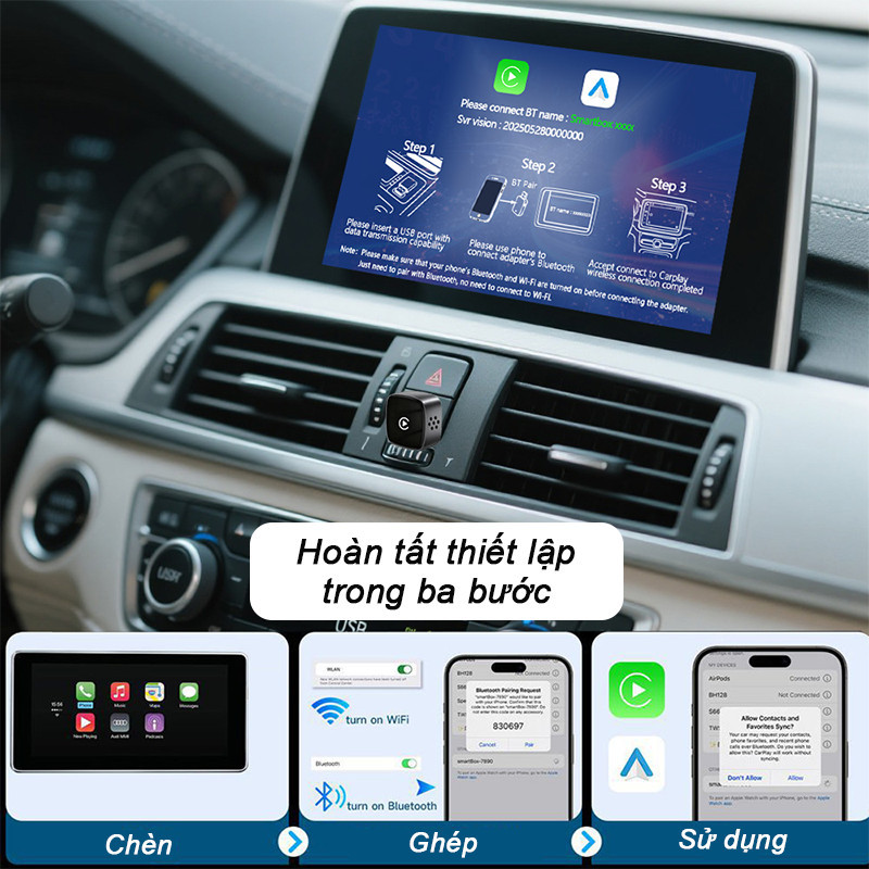 Bộ Chuyển Đổi Không Dây CarPlay/Android Auto 2in1 - Thiết Kế USB Dongle Nhỏ Gọn, Cắm Và Dùng Ngay Cho Xe Hơi Hiện Đại