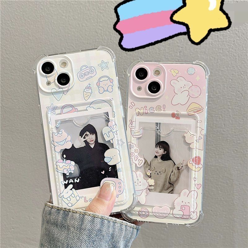 Gấu Thỏ Ví Đựng Thẻ Túi Đựng Thẻ Cho Iphone 17 16 Pro Max 17 Air 16E 12 13 Mini Ốp Lưng Hoạt Hình Họa Tiết Động Vật Silicon Bảo Vệ Không Khí Góc TPU Mềm Chống Sốc Trong Suốt