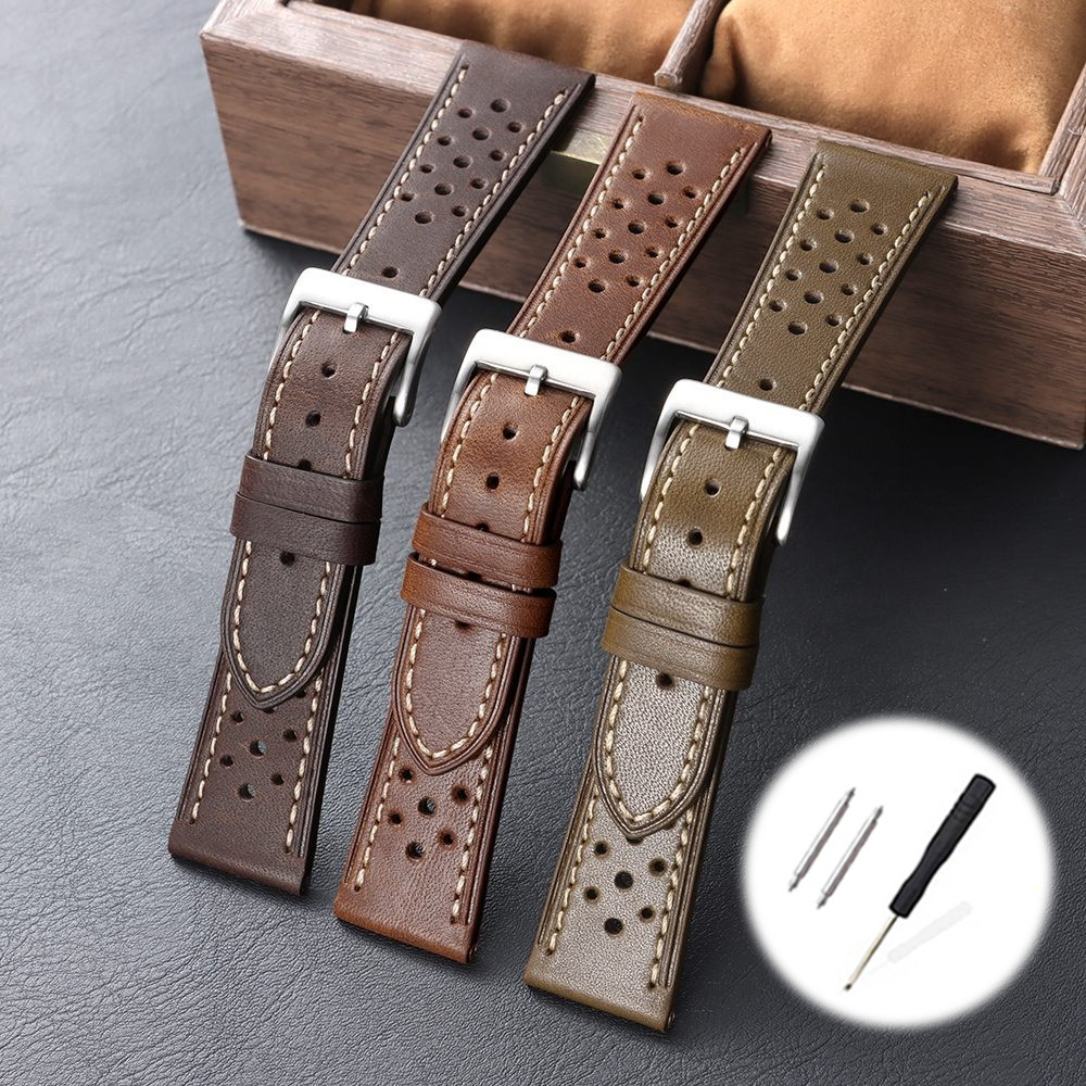 Racing Rally Vintage Dây đeo đồng hồ da thật bằng dầu cho SEIKO Diver 18mm 20mm 22mm 24mm Dây đeo đồng hồ Vòng đeo tay dành cho nam nữ
