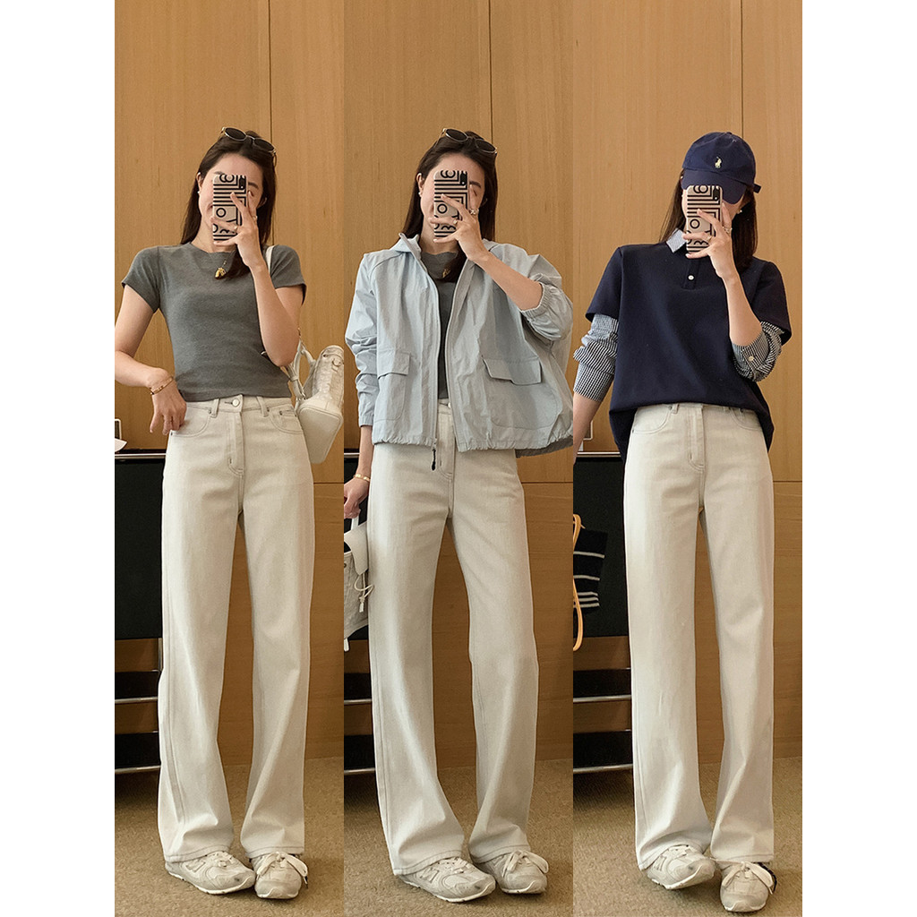 Quần jeans ống rộng vừa phải, co giãn bốn chiều, phù hợp mùa xuân - Hàng có sẵn