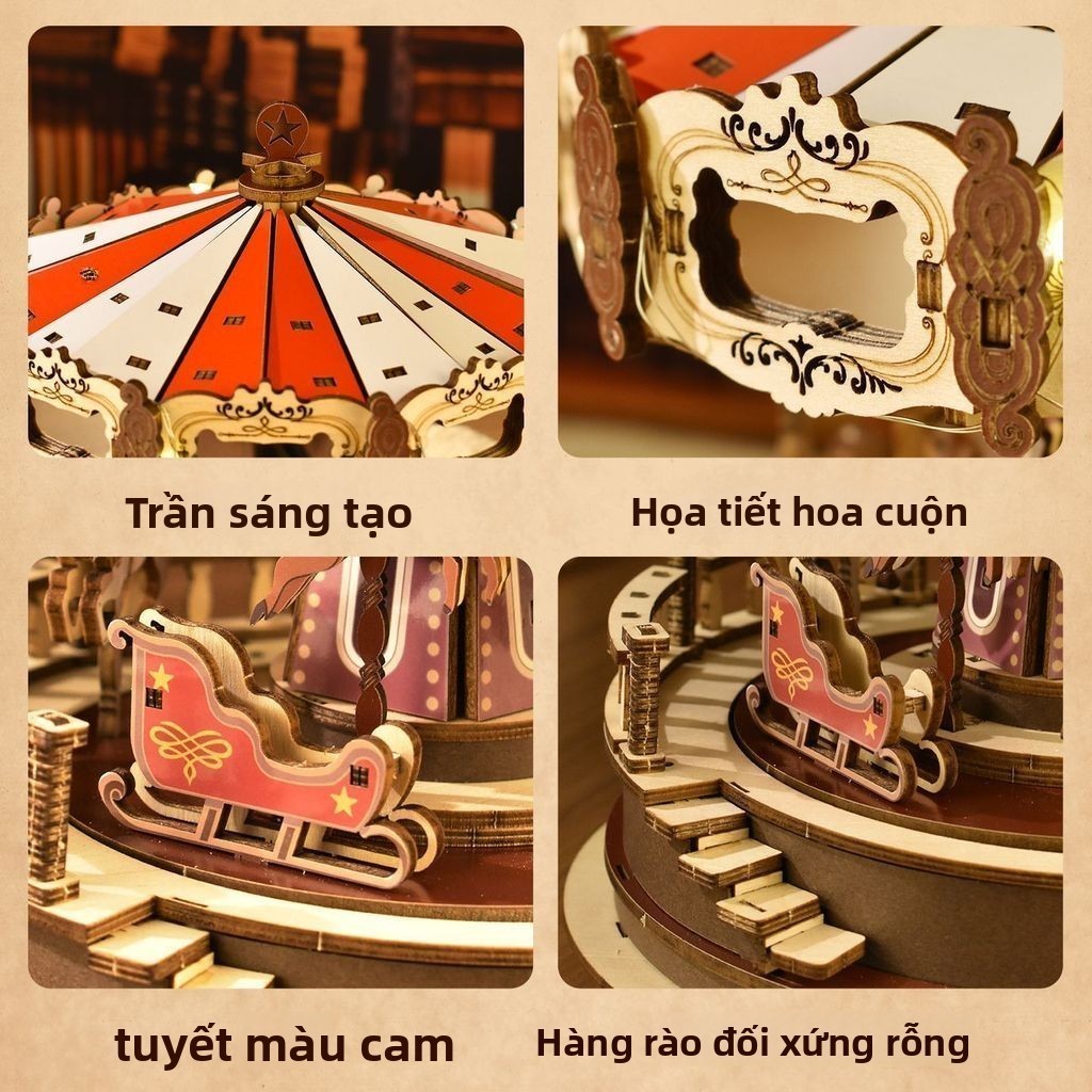 Hộp Nhạc Merry-go-round diy Handmade Gỗ Hội 3d Ba Chiều Xếp Hình Đồ Chơi Quà Tặng
