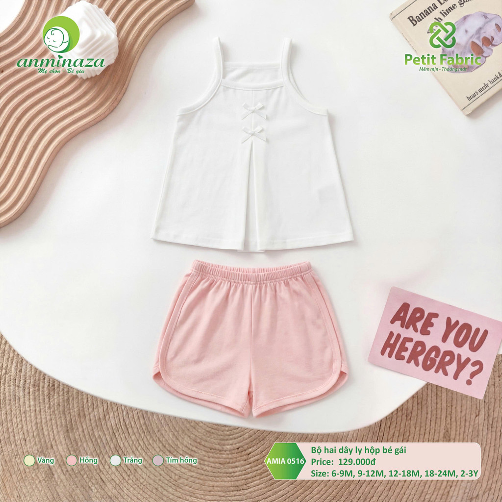 Bộ Hai Dây Bé Gái Anminaza Vải Sợi Tre Petit Mềm Mại Co Dãn - Hàng Chính Hãng AMI0516
