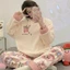 Cửa Hàng Bộ Đồ Ngủ Nữ Thu Đông Flannel Ren Dây Rút Áo Chui Đầu Hoạt Hình Lông Cừu Dày Ấm Áp Phong Cách Truyện Tranh Thêu Homewear Bộ