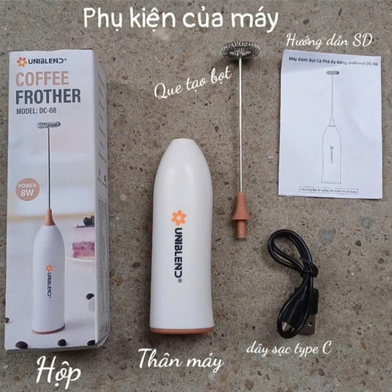 Máy Tạo Bọt Sữa, Đánh Bọt Cà Phê Uniblend DC-08 Chính Hãng Tạo Bọt Mịn Nhanh Chóng, Dễ Sử Dụng