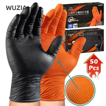 Găng tay Nitrile hạng nặng WUZIA​​, Cao su cầm ​​Găng tay dùng một lần​​, ​​Sử dụng đa năng​​ Lòng bàn tay gia cố chống dầu chống trượt​​ Găng tay cơ khí ​​Vệ sinh công nghiệp​​