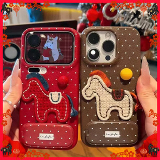 Ốp Lưng Mới Năm Mới Típ Ngựa Trang Trí Ốp Lưng Hình Tròn Cao Cấp iPhone 11/12/13/XR/14/15/16/17/7/XR Pro Max Plus Vân Da