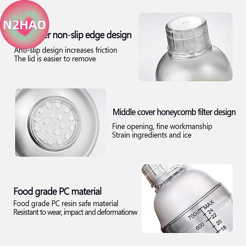 N2HAO Nhựa Cotail Shaker Cốc Lắc Tay Có Cân 350ml / 530ml / 700ml / 1000ml Trà Sữa Rượu Uống Bình Lắc Trộn Thanh Dụng Cụ n