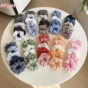 Dây buộc tóc chấm bi scrunchies vải họa tiết hoa ngọt ngào, phù hợp tuổi teen và trường học