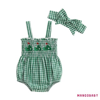 MG-Baby Girl Trang Phục Mùa Hè Bóng Bầu Dục Golf Thêu Kẻ Sọc Áo Liền Quần Không Tay Có Băng Đô Bộ 2 Chiếc
