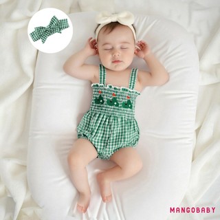 MG-Baby Girl Trang Phục Mùa Hè Bóng Bầu Dục Golf Thêu Kẻ Sọc Áo Liền Quần Không Tay Có Băng Đô Bộ 2 Chiếc
