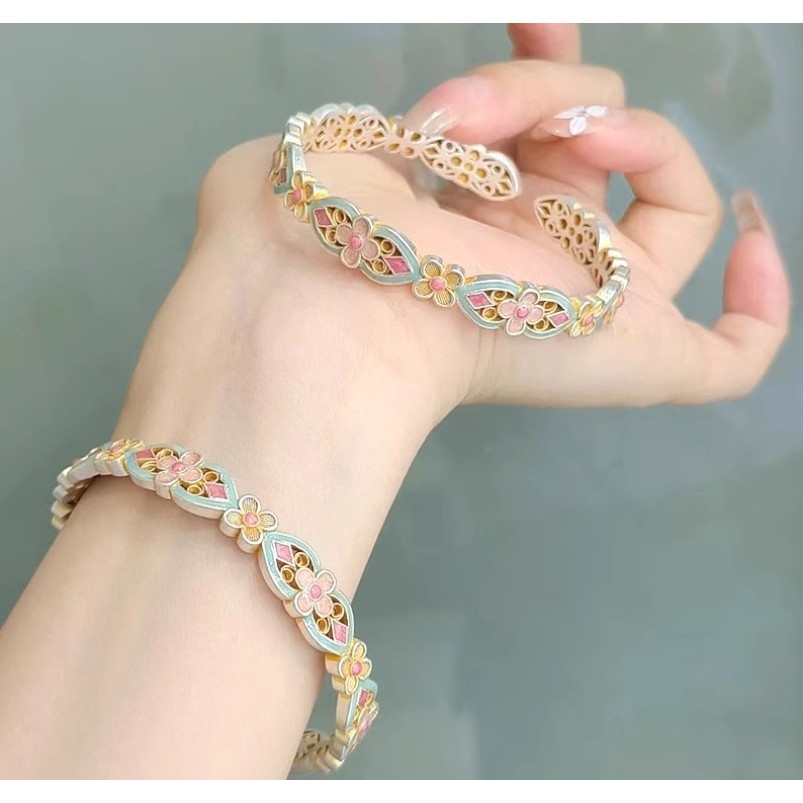 Vòng tay nữ đa năng bằng bạc nguyên khối phong cách quốc gia