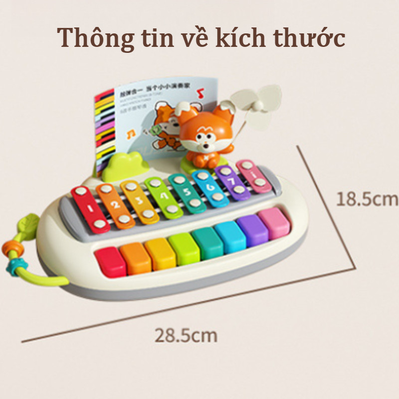 Đồ chơi 2 trong 1 Piano & Xylophone 8 phím nhiều màu sắc, kèm dùi gõ, búp bê ngộ nghĩnh và bản nhạc, quà sinh nhật