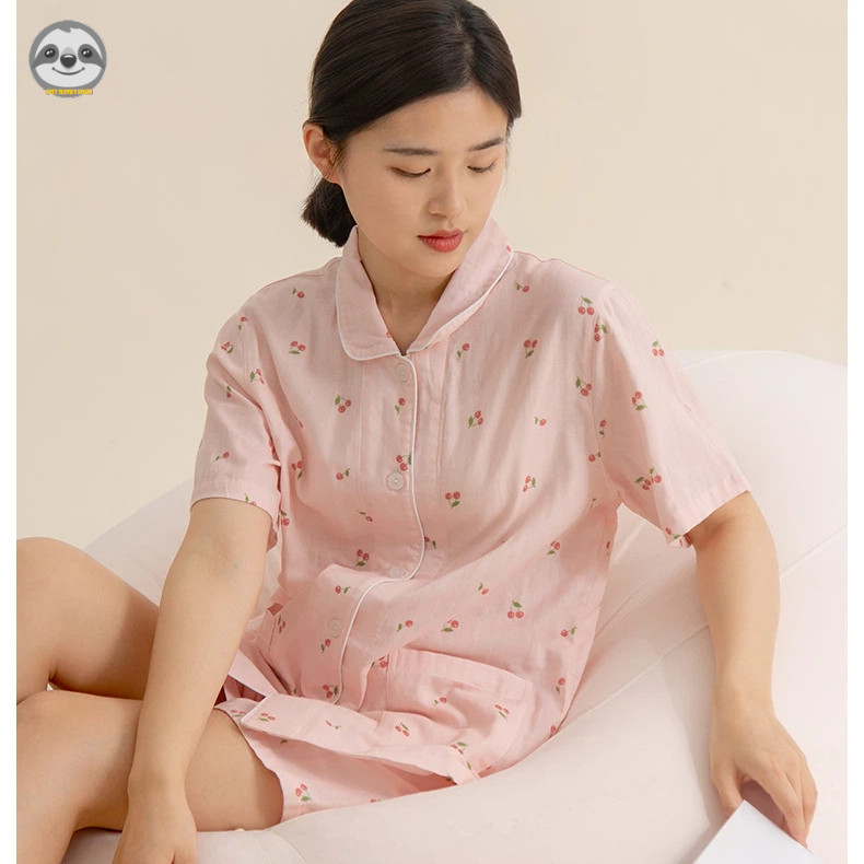 Quần Short ngắn tay dễ thương dành cho nữ Cotton nguyên chất Cherry Quần lót phòng chờ / Quần lót mềm mại thoải mái có thể mặc Bộ đồ ngủ bên ngoài / Bộ đồ ngủ thấm mồ hôi chất lượng cao
