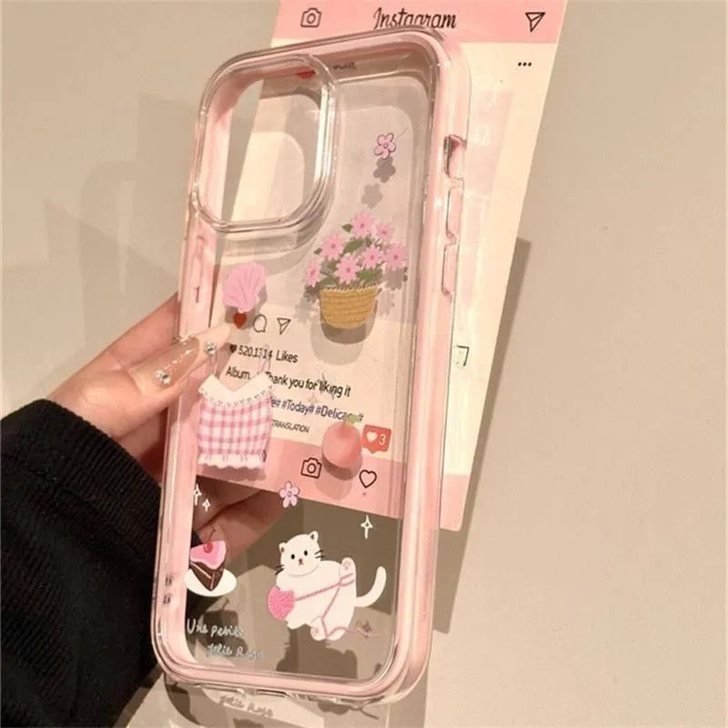Dễ thương mèo minh họa cho 16 trường hợp iPhone 17Air 3 trong 1 bezel 14 13 11Pro