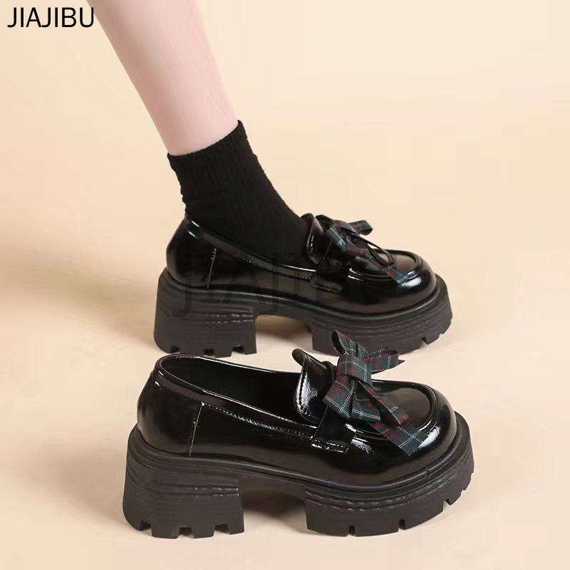 Giày Lười Nữ Phong Cách Retro Nhật Bản JK, Đa Năng, Kiểu Lolita Thắt Nơ, Chất Lượng Cao. Giày Da Cao Gót Đế Dày Màu Đen/nâu Mũi Tròn, Chống Trơn Trượt, Kiểu Dáng Nữ Sinh Anh Quốc Dành Cho Nữ Sinh. Korean Fashion Casual Platform Mary Jane Doll Shoes