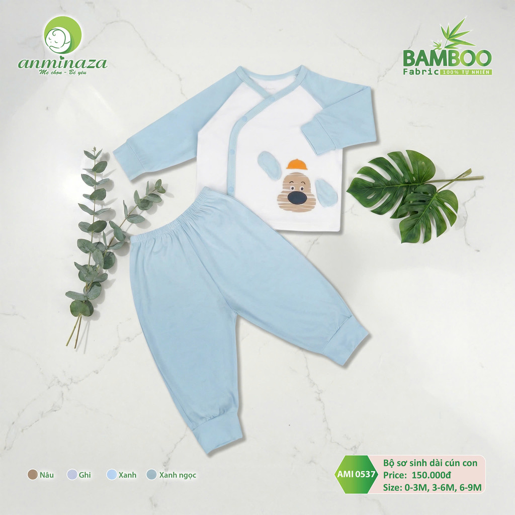 Bộ Sơ Sinh Dài Cún Con Anminaza Chất Vải Sợi Tre Petit An Toàn Thấm Hút Mồ Hôi - Hàng Chính Hãng AMI0537
