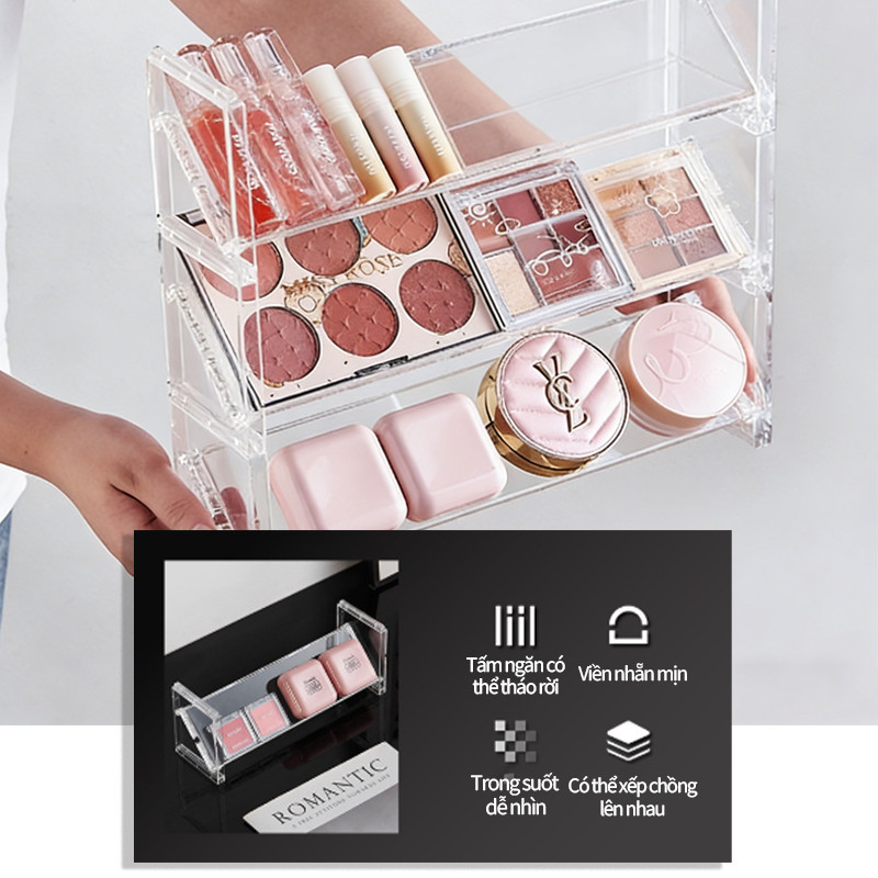 Giá Đựng Mỹ Phẩm Trong Suốt 3 Tầng - Kệ Trang Điểm Đựng Son, Phấn Mắt, Nước Hoa, Sơn Móng Tay