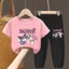 Bộ quần áo bé gái hoạt hình Kuromi Áo thun ngắn tay và quần dài Nhân vật dễ thương Trang phục thường ngày