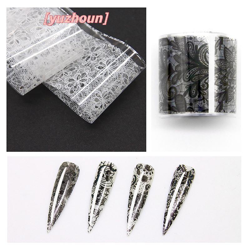 [yuzhoun] 1 / 10 Cuộn Thanh Lịch Bla Trắng Ren Hoa Chuyển Móng Tay Giấy Giả Tưởng Retro Hoa Bầu Trời Đầy Sao Giấy Stier Phụ Kiện Làm Móng Tay