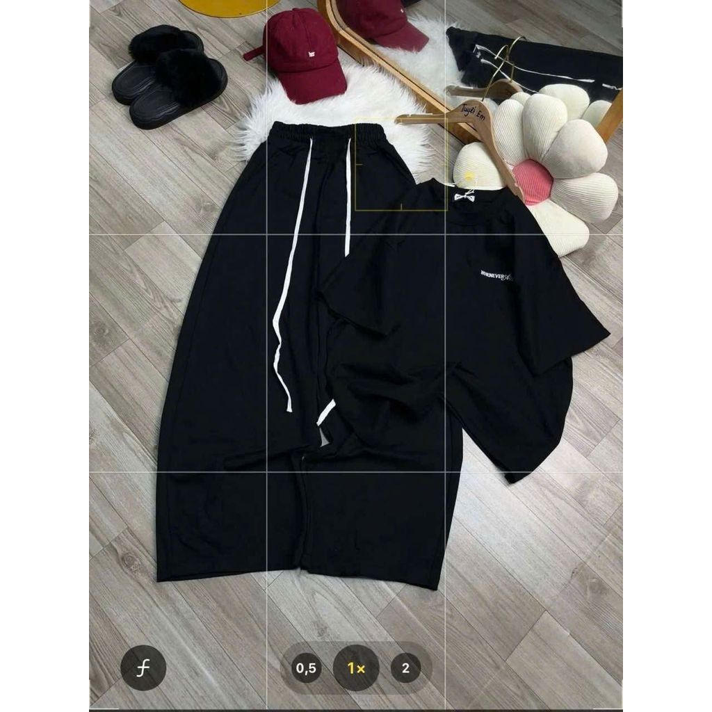 sét bộ quần da cá dáng dài dây to + phối áo phông form rộng tay lỡ unisex chữ OFFICAL HALLOWWEN