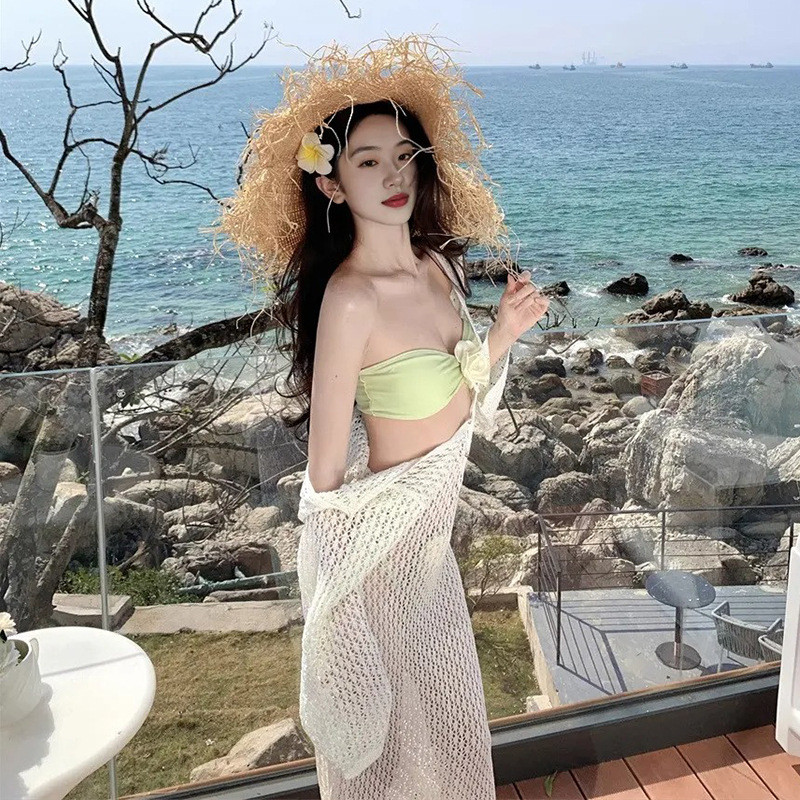 Phụ Nữ Mới Đi Biển Che Áo Dài Gợi Cảm Bikini 3 Miếng Bộ Đồ Bơi Kỳ Nghỉ Thanh Lịch Cho Nữ