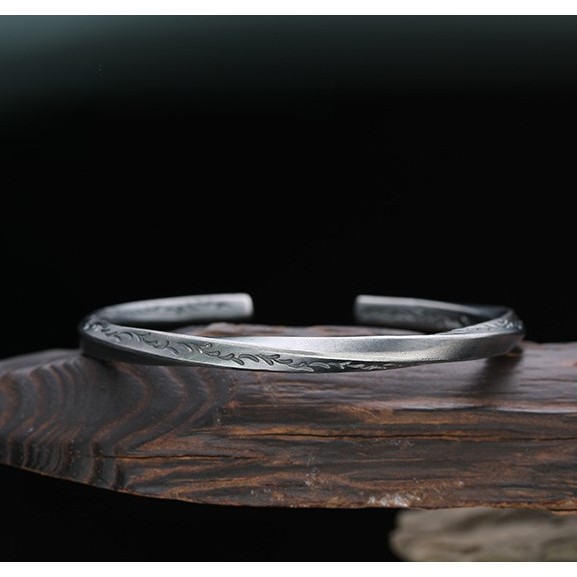Vintage Tinh Tế Viking Chiến Binh Đường Họa Tiết Cỏ Có Thể Điều Chỉnh Bạc Hàng Ngày Vòng Tay Nam Nữ