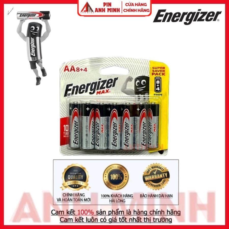 [Vỉ 12 viên] Pin Alkaline Energizer AA / AAA Tiểu, Đũa Pin Kiềm LR6 LR03 E91 E92 Chính Hãng Siêu Bền