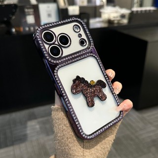 Khung Kim Cương 3D Ngựa Trong Suốt Mạ Điện Acrylic Ốp Lưng Điện Thoại iPhone 17Promax 17Pro 13 14 15 16 Pro Max Chống Sốc Bảo Vệ Toàn Diện Ống Kính Nữ Vỏ Di Động