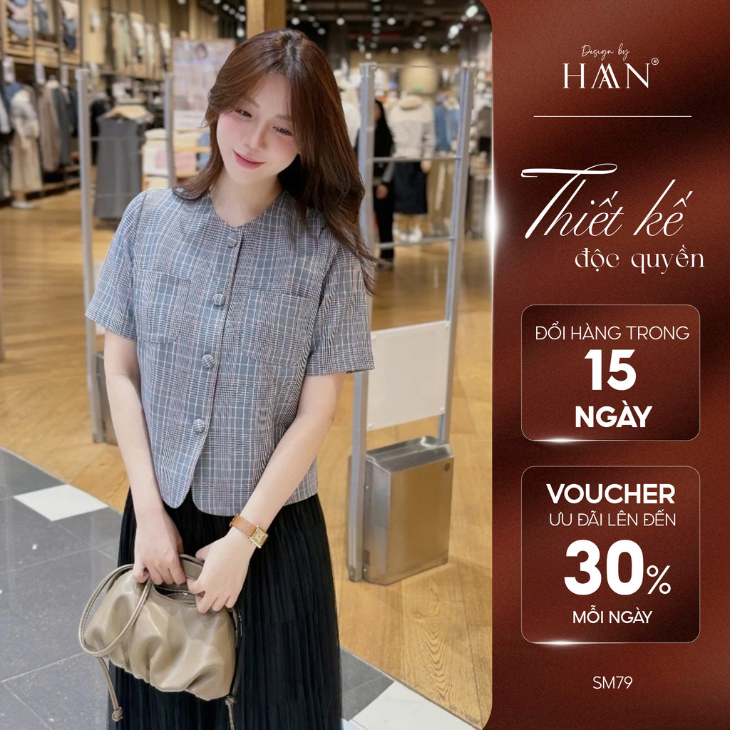 Áo Sơ Mi Nữ Tay Ngắn Cổ Tròn Có Túi Dáng Ngắn Chất Liệu Cao Cấp Mềm Mát, Sơ Mi Nữ Công Sở Trẻ TRung SM79