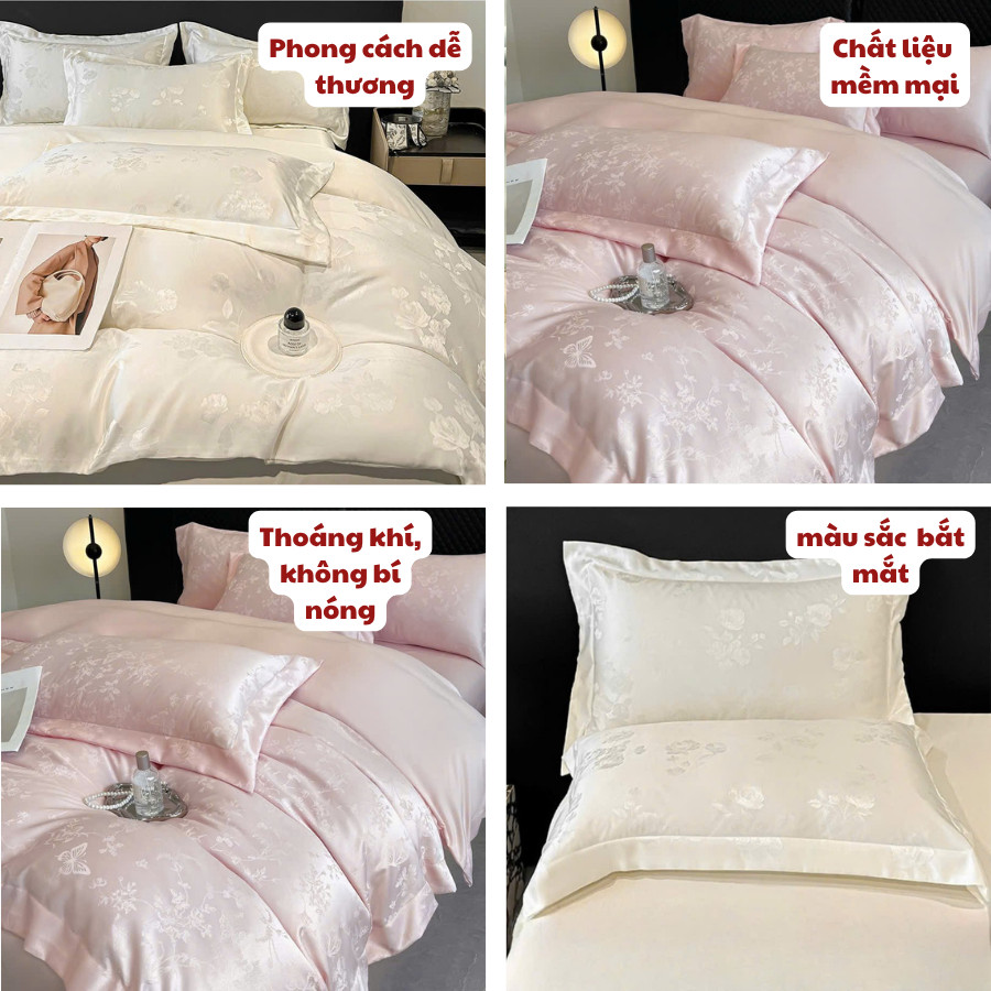 (SGN22) Bộ Chăn Ga Gối Phi Lụa Với Họa Tiết Vân Chìm Mang Phong Cách Châu Âu Siêu Xinh - MemMinBedding Luxury